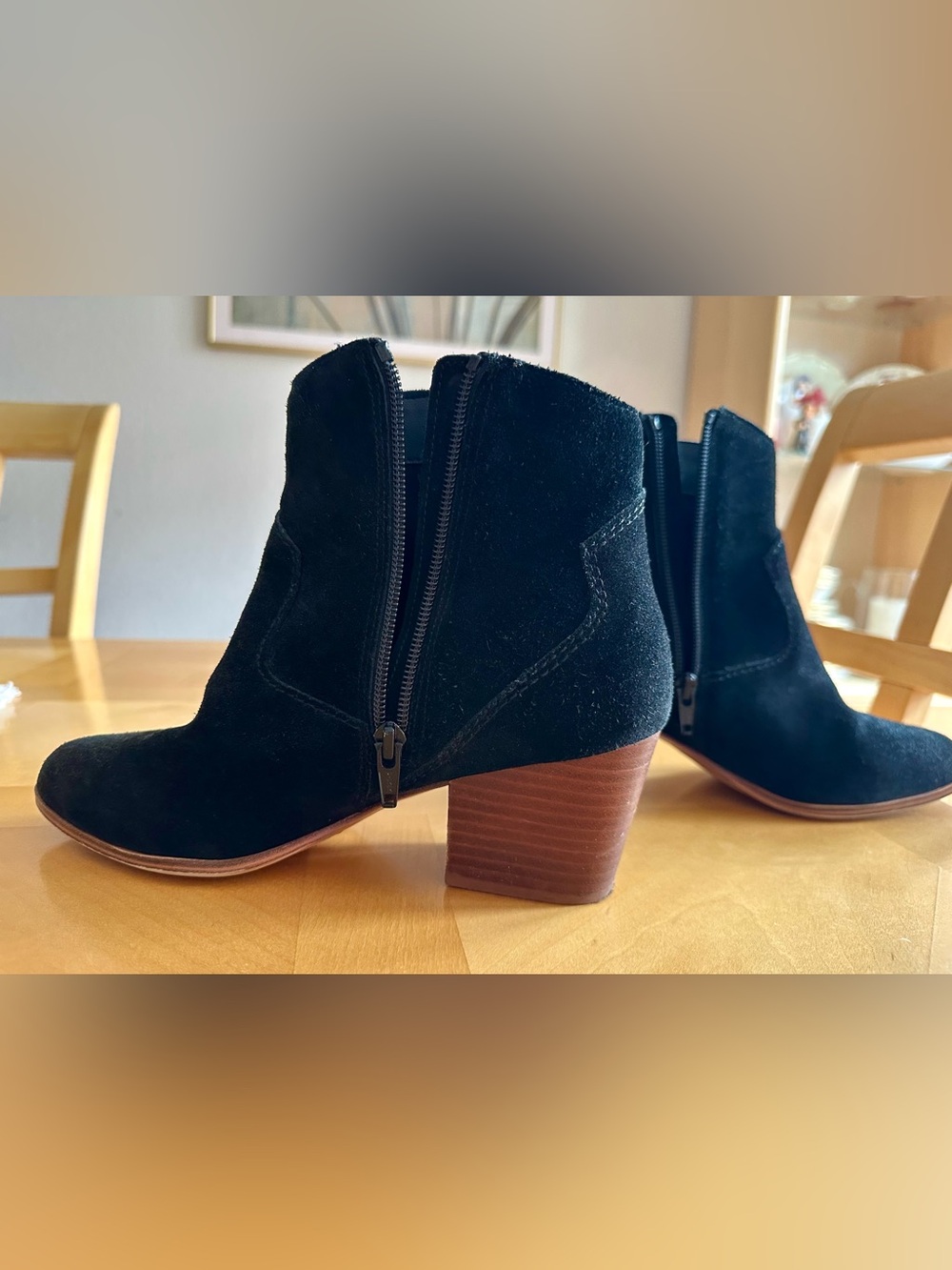 ALDO Black Suede Ankle Boots Split Shaft Block Heel 8